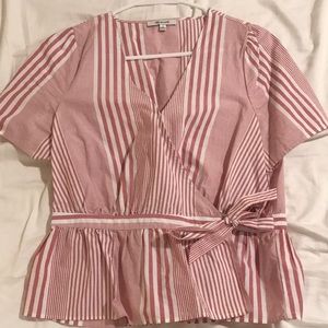 Madewell Pink stripped wrap blouse